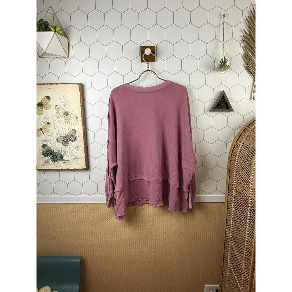Free People French Terry Pink Oversized Single Snap Sleeve Pullover - Size - XS